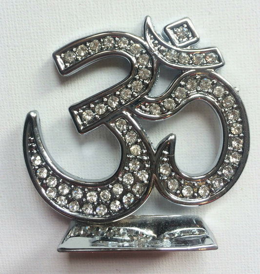Car dashboard mantle piece 3d stunning silver tone large hindu om stand gift 507