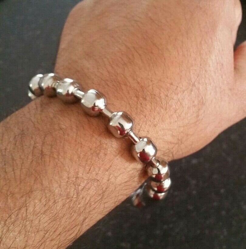 Chrome plated steel meditation praying beads talisman sikh simarna bracelet b2a