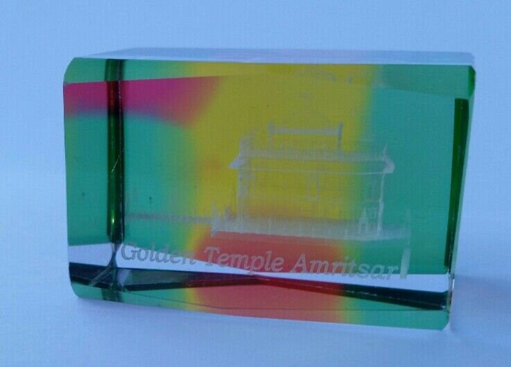 Sikh golden temple amritsar 3d laser etched 1.7” crystal multi colour glass cube
