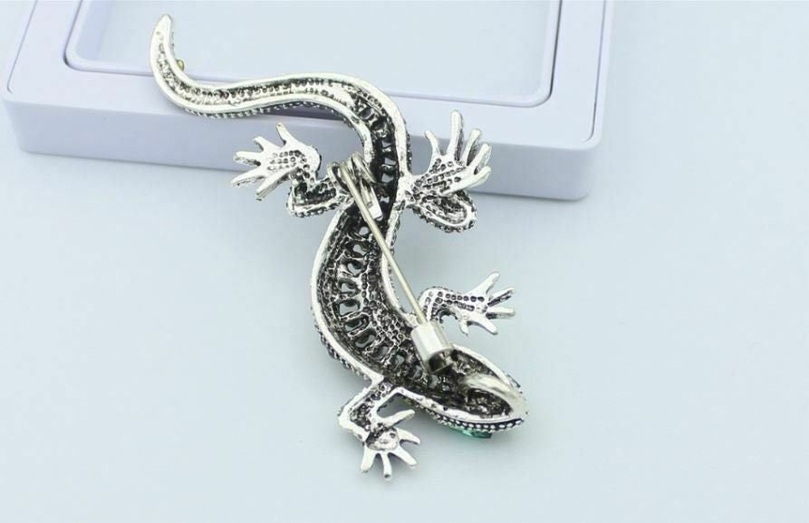 Stunning silver plated vintage look lizard gecko christmas brooch cake pin n6