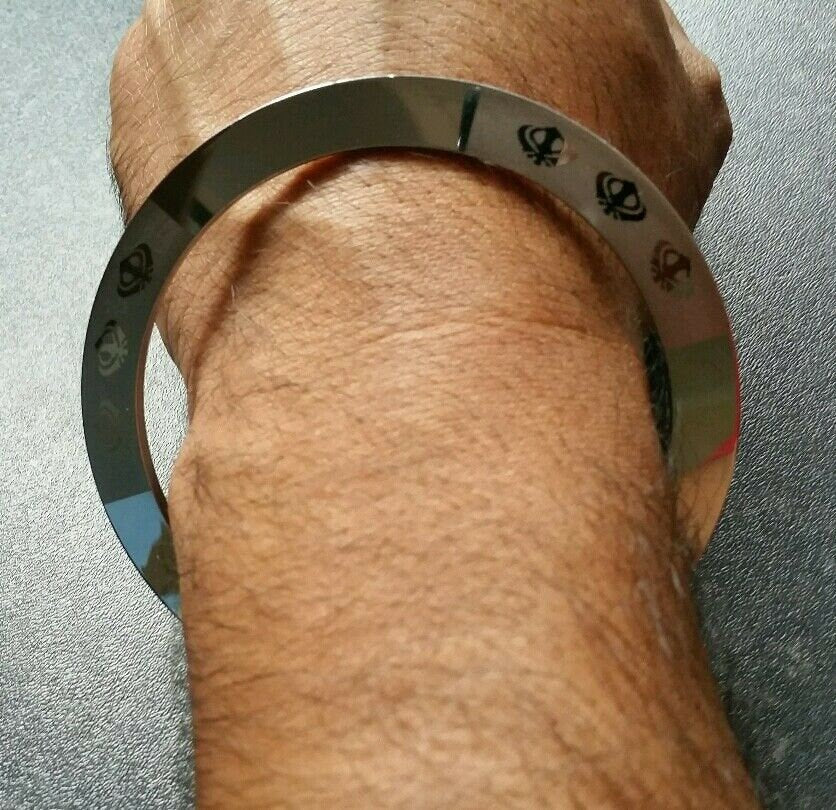 Silver plated laser engraved khandas sikh singh khalsa chakri kada bangle kara