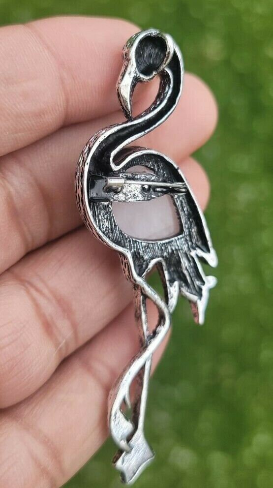Crane brooch silver plated high end design celebrity broach vintage look pin a6