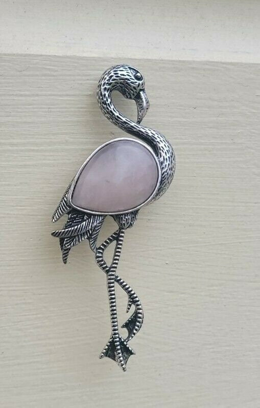 Crane brooch silver plated high end design celebrity broach vintage look pin a6