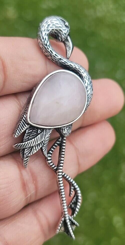 Crane brooch silver plated high end design celebrity broach vintage look pin a6