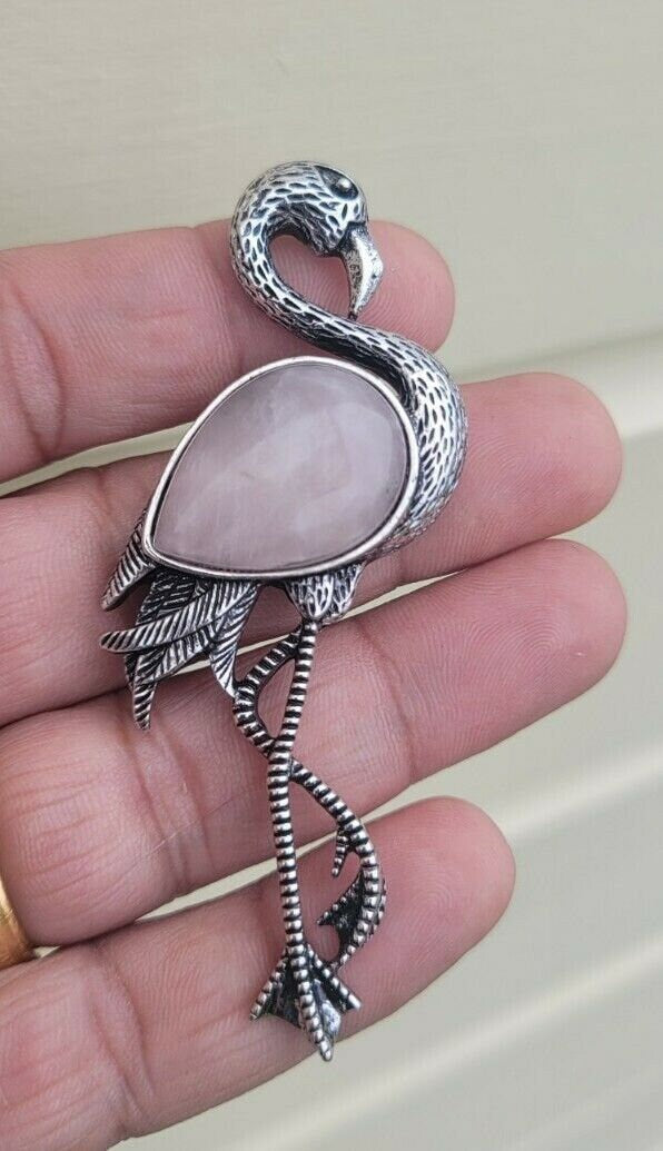 Crane brooch silver plated high end design celebrity broach vintage look pin a6
