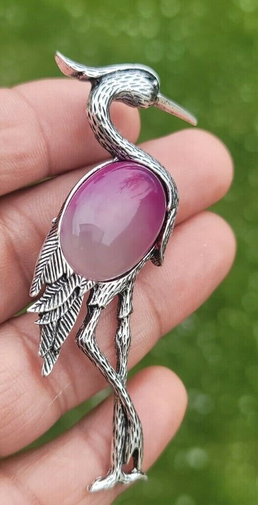 Crane brooch silver plated high end design celebrity broach vintage look pin a5