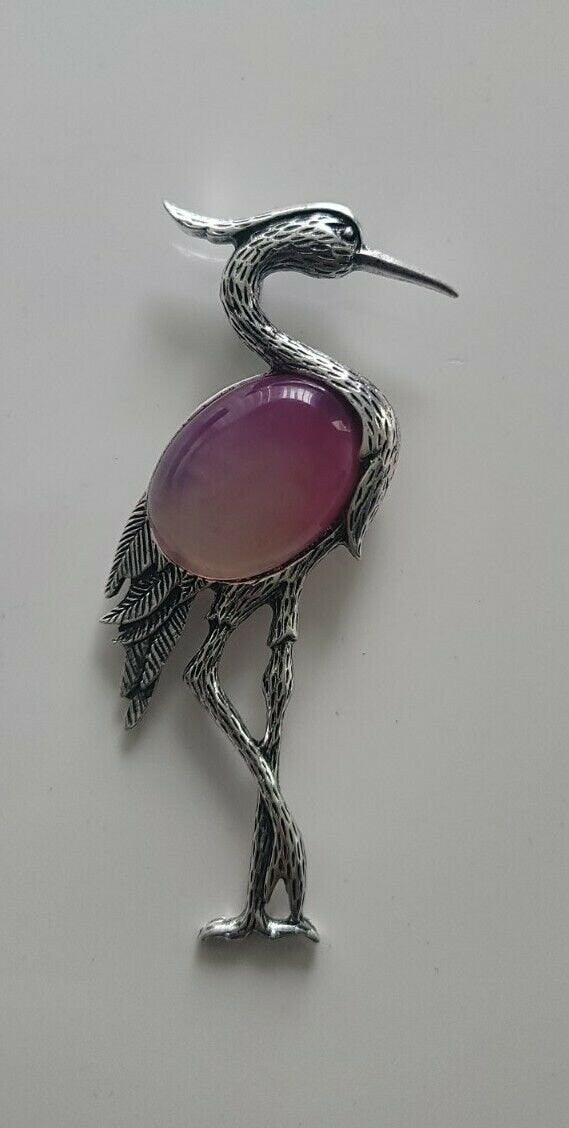 Crane brooch silver plated high end design celebrity broach vintage look pin a5