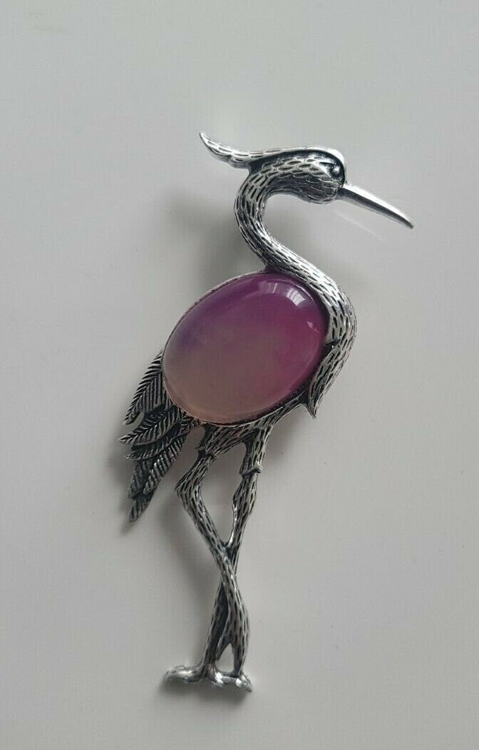 Crane brooch silver plated high end design celebrity broach vintage look pin a5