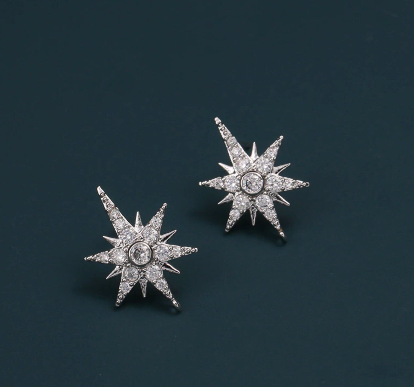 Starburst celebrity ear studs pin pair stunning vintage look silver plated jjj36