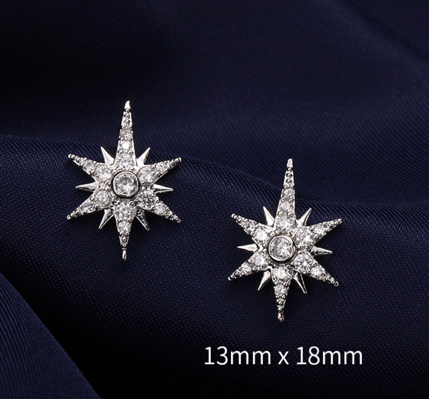 Starburst celebrity ear studs pin pair stunning vintage look silver plated jjj36