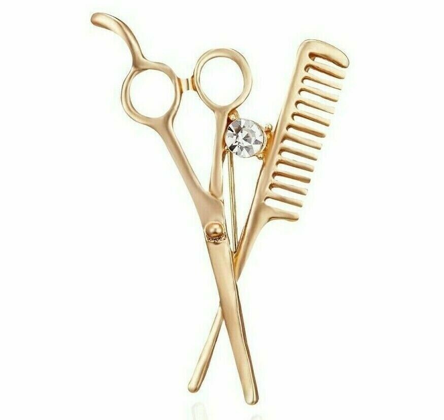 Stunning diamonte gold plated vintage look scissors christmas brooch pin b49z