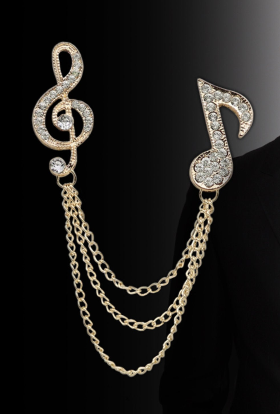 Music brooch vintage look gold plated suit coat broach collar cross pin ggg42
