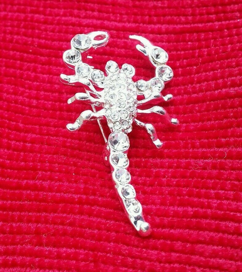 Scorpion Brooch Silver Plated Rhinestones Zodiac Star Sign Pin Gift Talisman New