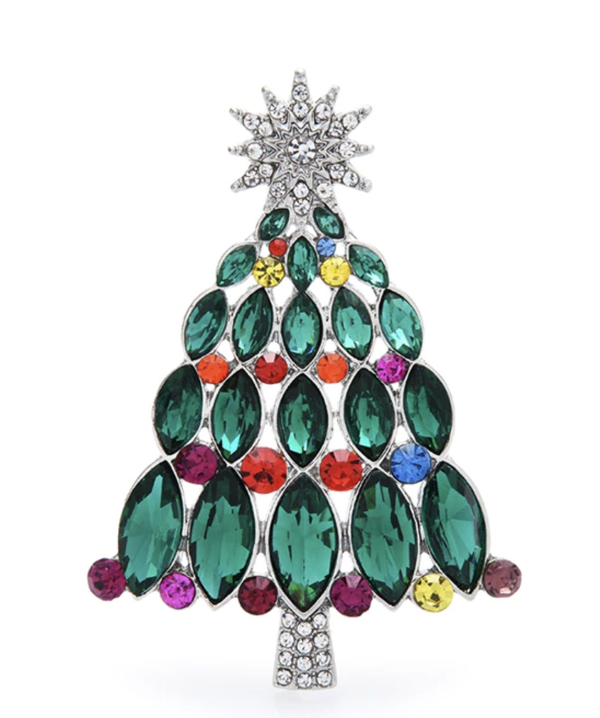Vintage look stunning diamonte silver plated christmas tree brooch cake pin jj23