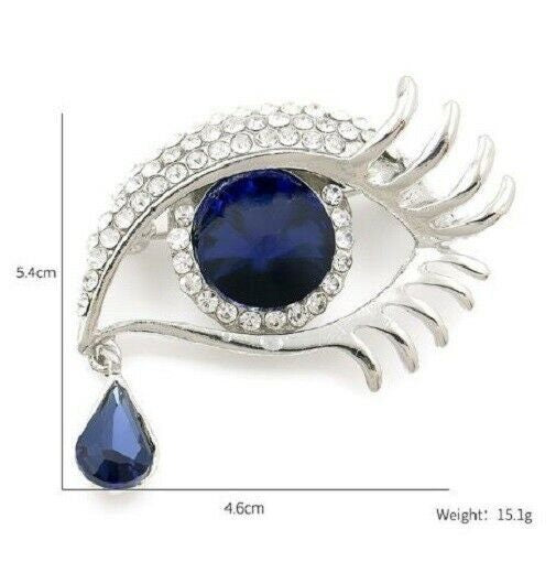 Stunning diamonte silver plated eye blue tear drop christmas brooch cake pin u11