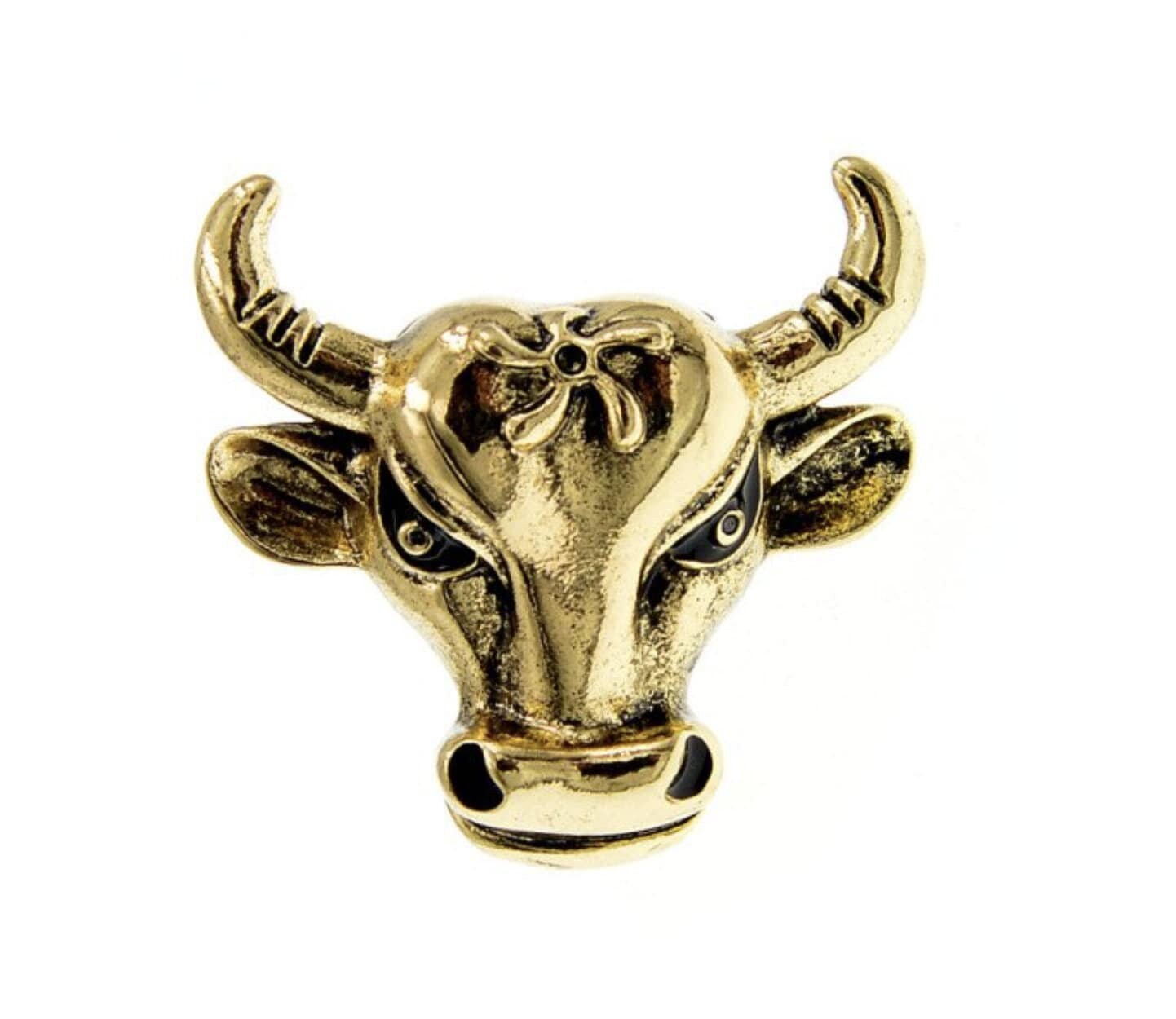 Bull head brooch vintage look silver gold plated retro broach pin power pendant