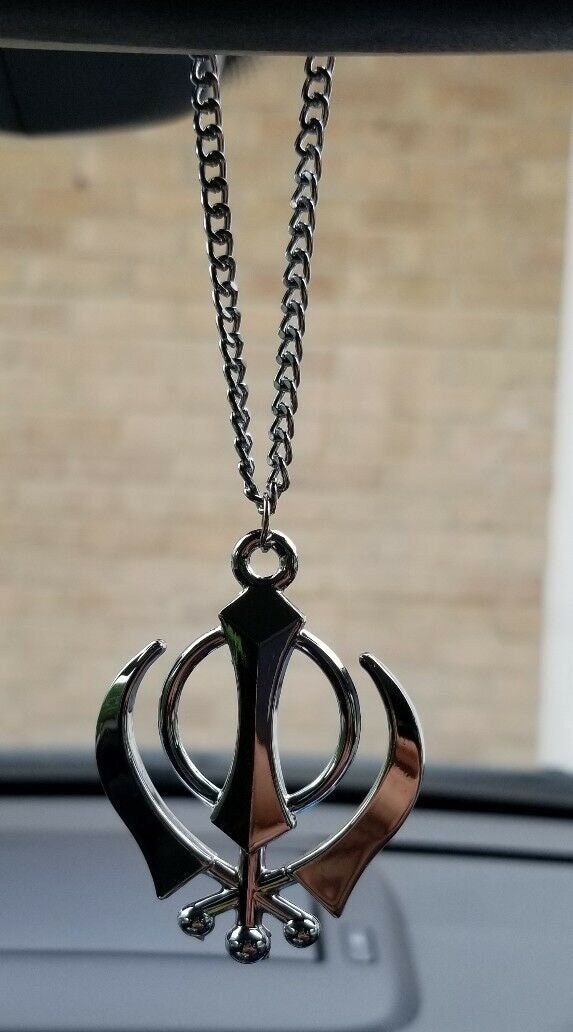 Stainless steel khanda pendant Sikh Car Rear Mirror Hanger punjabi singh kaur Necklace