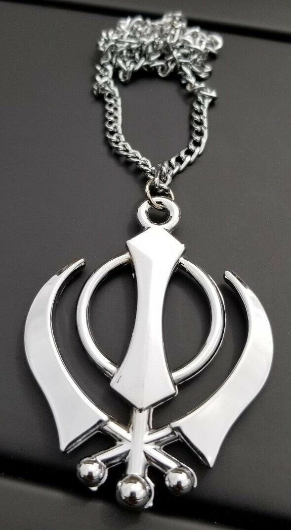 Stainless steel khanda pendant Sikh Car Rear Mirror Hanger punjabi singh kaur Necklace