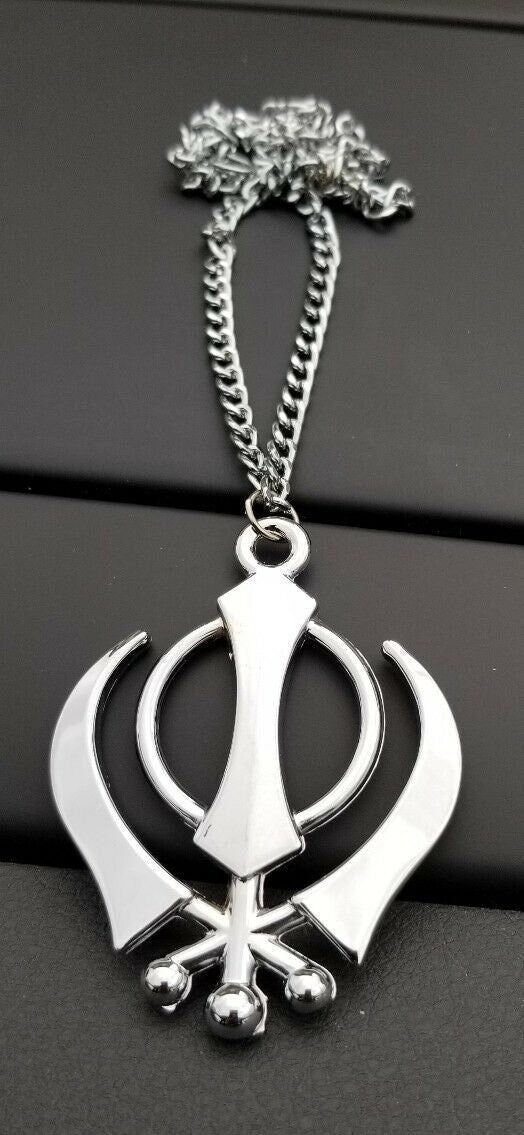 Stainless steel khanda pendant Sikh Car Rear Mirror Hanger punjabi singh kaur Necklace