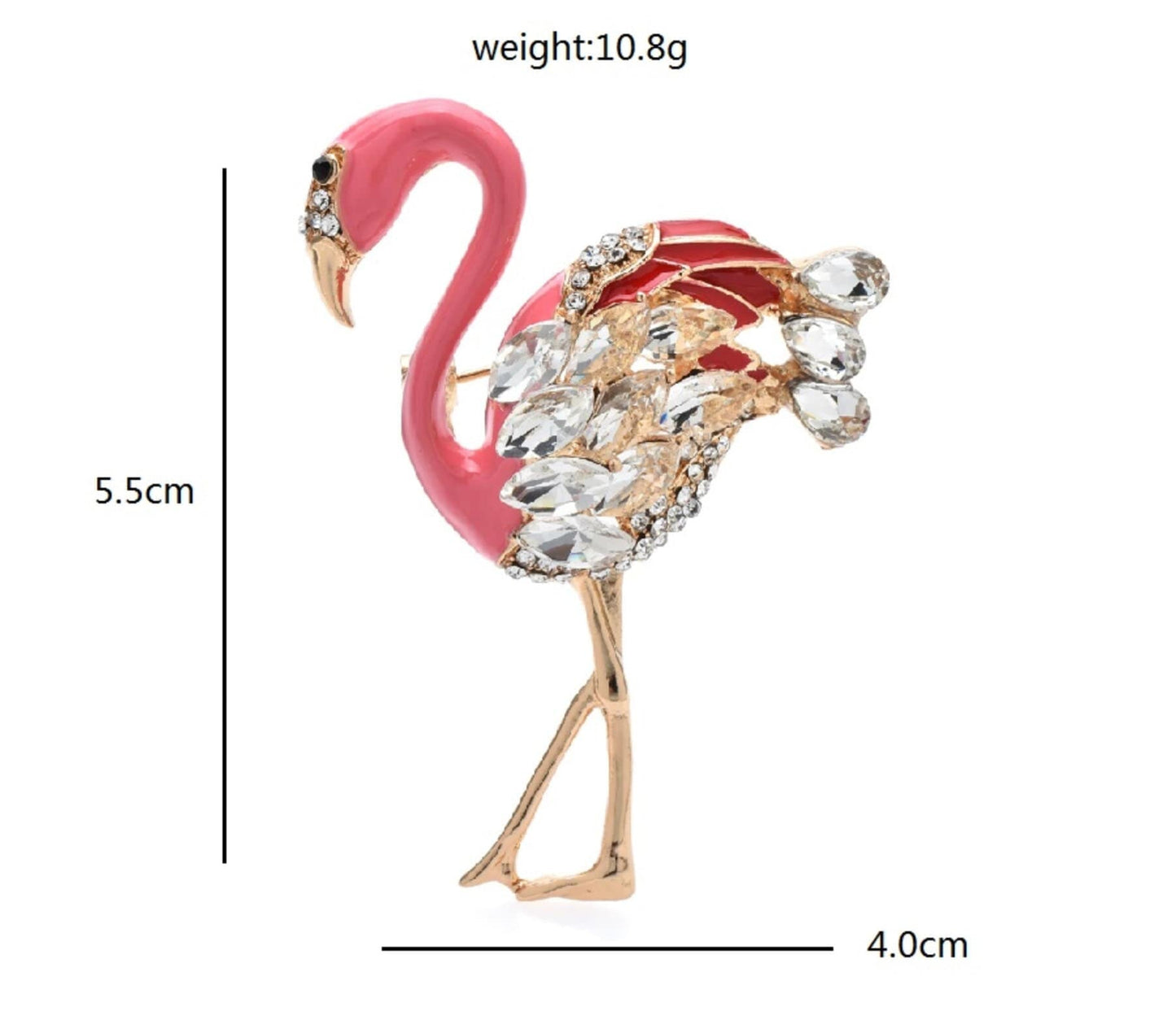 Flamingo brooch gold plated vintage look stunning diamonte king queen pin s23