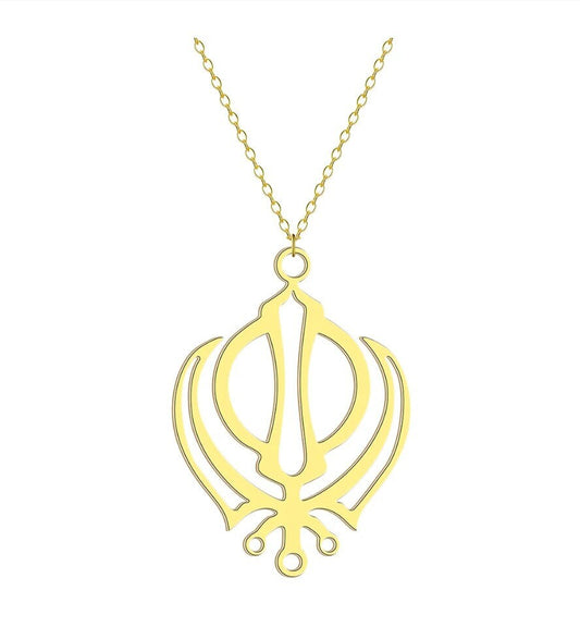 Stainless steel khanda sikh singh kaur gold or silver tone pendant chain s20 new