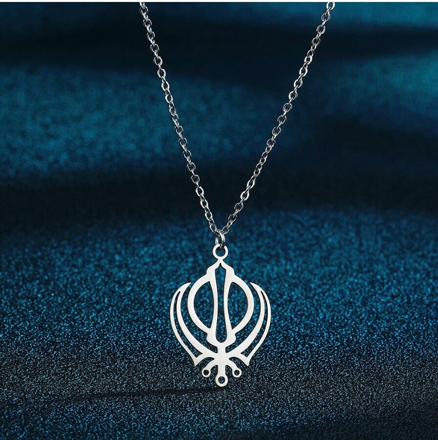 Stainless steel khanda sikh singh kaur gold or silver tone pendant chain s20 new