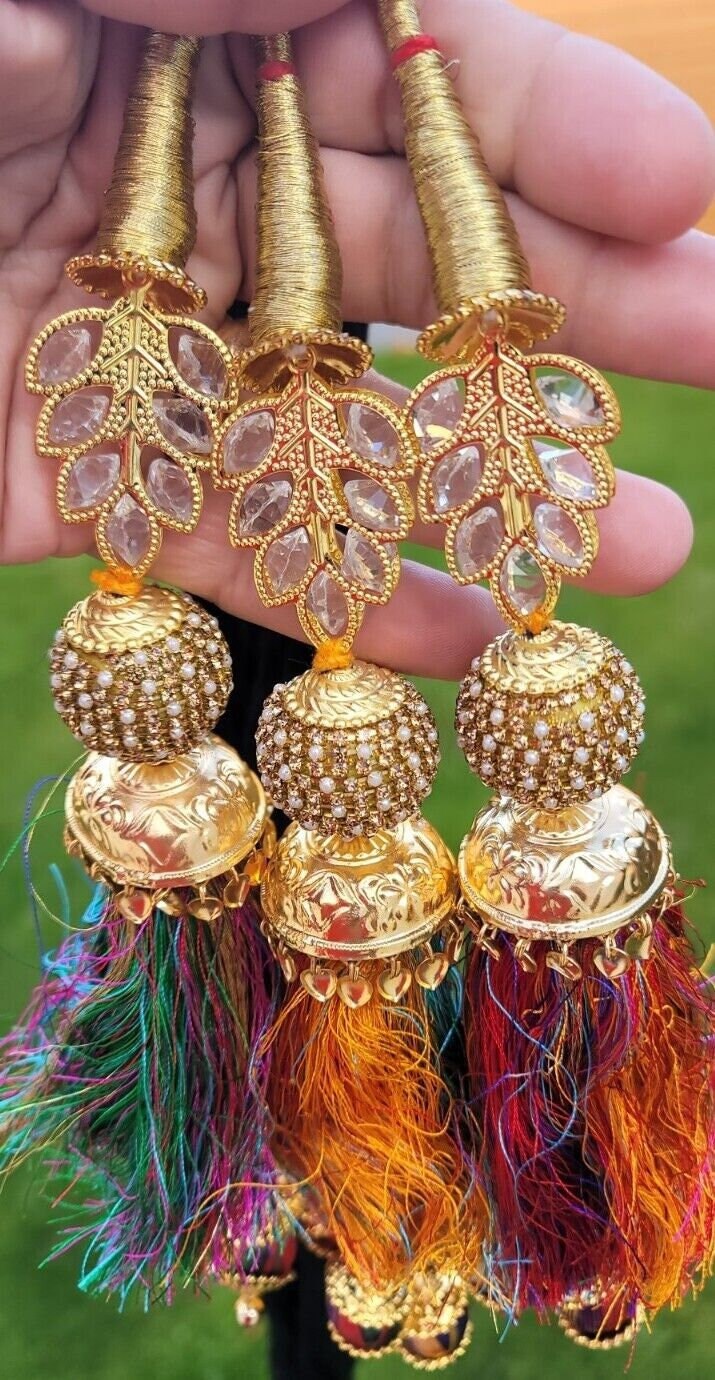 Punjabi paranda mehndi jaago mirror Lahore dulhan parandi Indian hair braid ii3R Bollywood design handmade Latkans Patiala Style Paranday