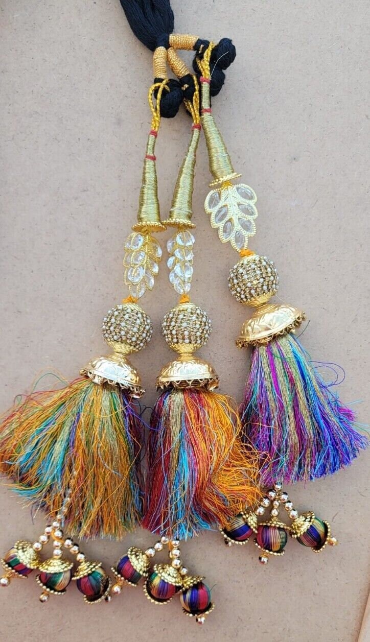 Punjabi paranda mehndi jaago mirror Lahore dulhan parandi Indian hair braid ii3R Bollywood design handmade Latkans Patiala Style Paranday