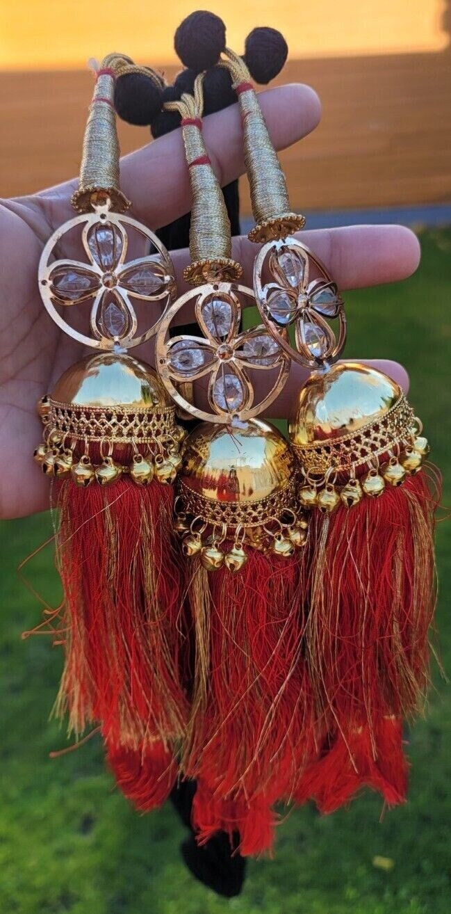 Parandi Punjabi Paranda mehndi jaago mirror Indian bridal Patiala hair braid ii1R Bollywood Handmade design dulhan Latkans