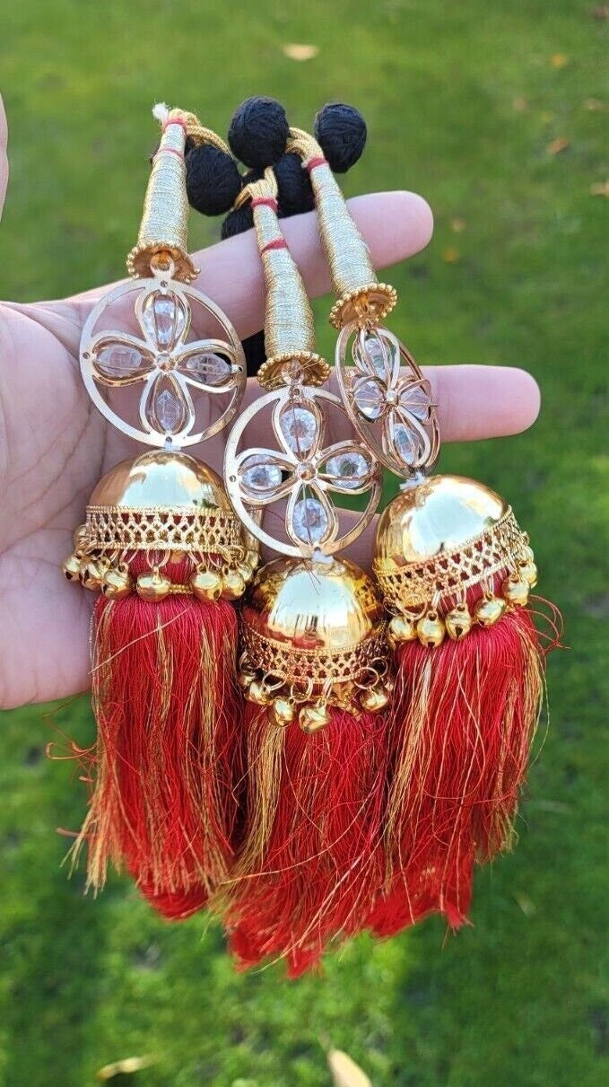 Parandi Punjabi Paranda mehndi jaago mirror Indian bridal Patiala hair braid ii1R Bollywood Handmade design dulhan Latkans