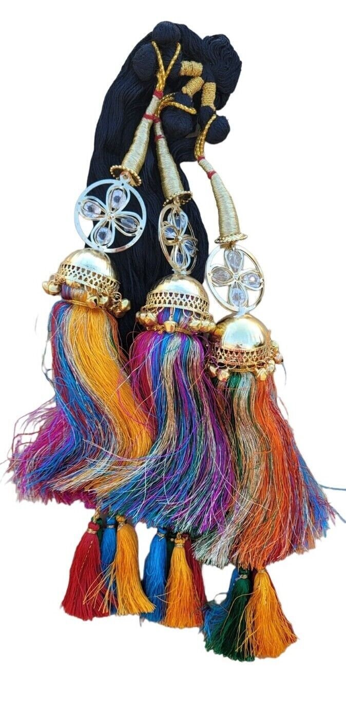 Parandi Punjabi Paranda mehndi jaago mirror Indian dulhan Patiala Hair braid ii2R Handmade Bollywood Bridal Latkans