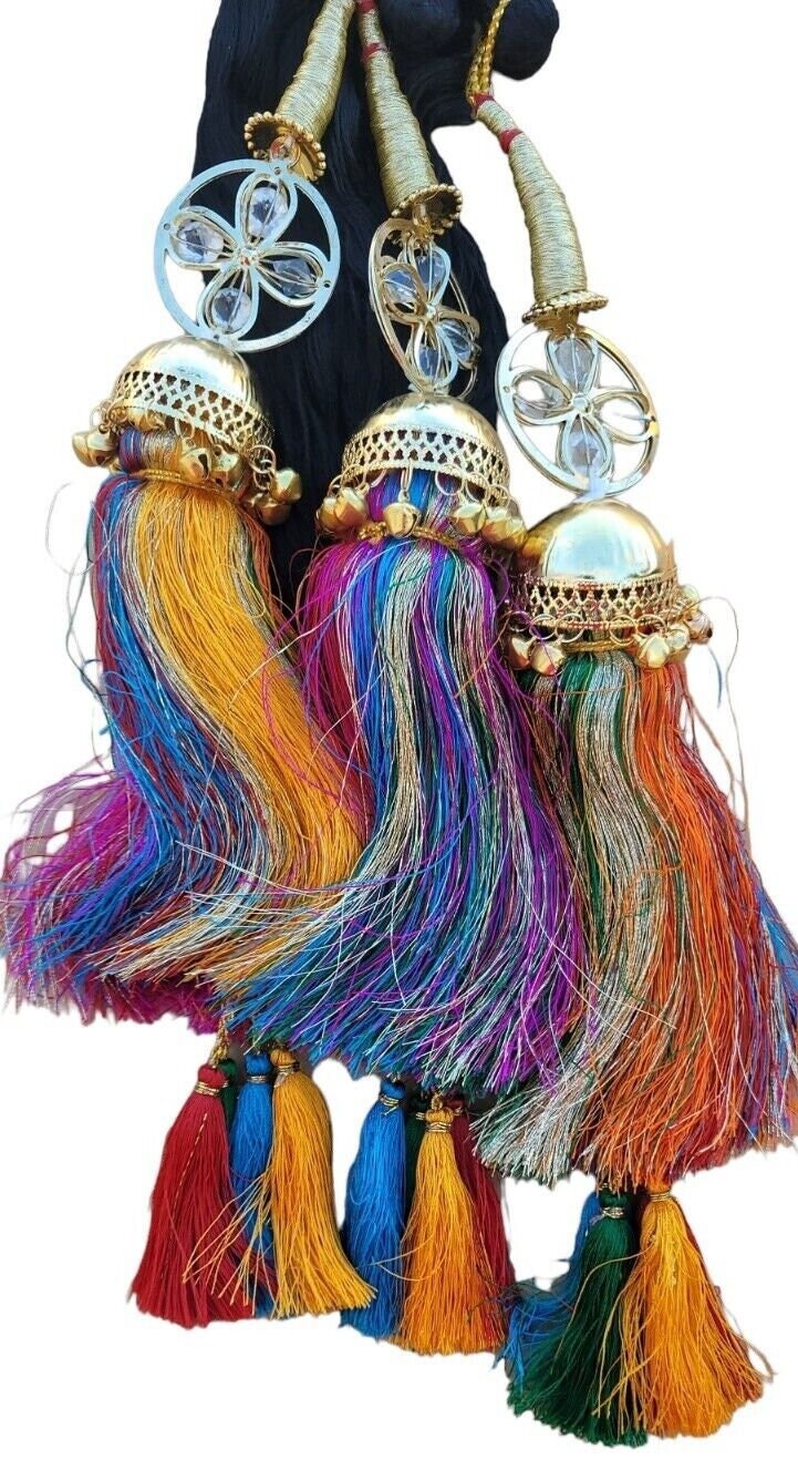 Parandi Punjabi Paranda mehndi jaago mirror Indian dulhan Patiala Hair braid ii2R Handmade Bollywood Bridal Latkans