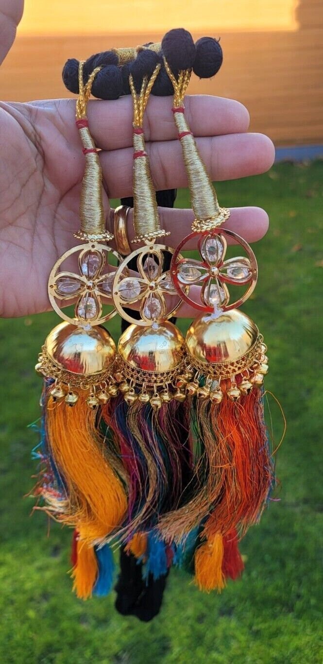 Parandi Punjabi Paranda mehndi jaago mirror Indian dulhan Patiala Hair braid ii2R Handmade Bollywood Bridal Latkans