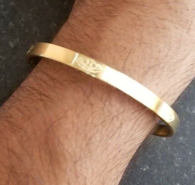 New gold plated laser engraved khandas sikh singh khalsa kara bangle kada d11