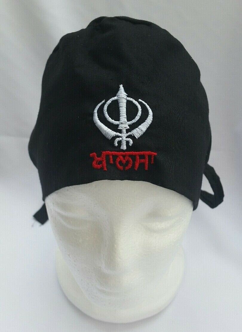 Sikh punjabi Patka Black Khanda Premium Cotton Head Wrap Pathka Singh bandana Turban