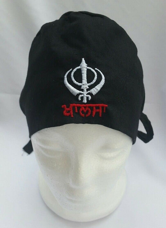 Sikh punjabi Patka Black Khanda Premium Cotton Head Wrap Pathka Singh bandana Turban