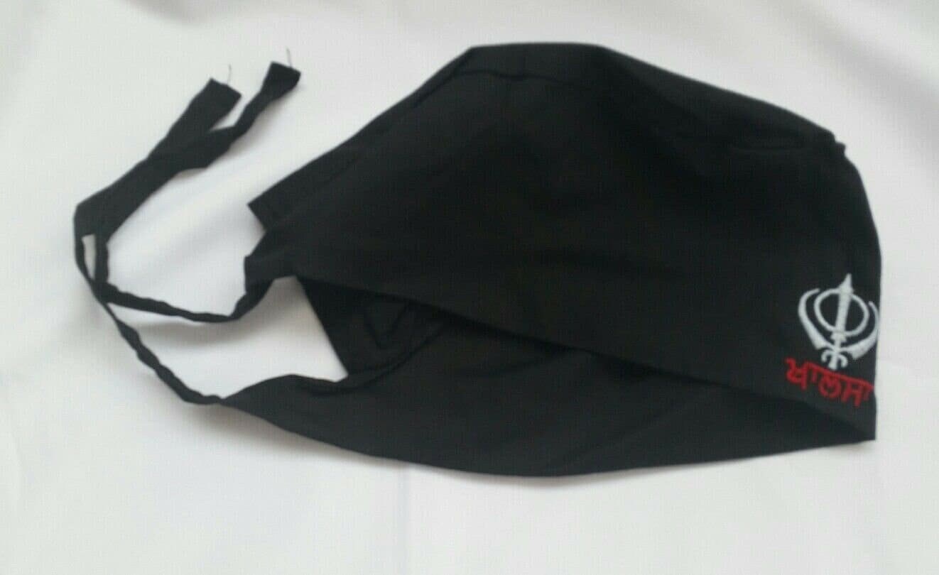 Sikh punjabi Patka Black Khanda Premium Cotton Head Wrap Pathka Singh bandana Turban