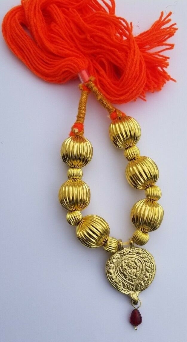 Traditional Punjabi Kaintha Necklace Orange Thread Bhangra Giddha Folk pendant N