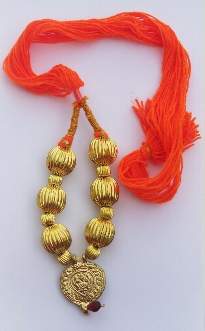 Traditional Punjabi Kaintha Necklace Orange Thread Bhangra Giddha Folk pendant N