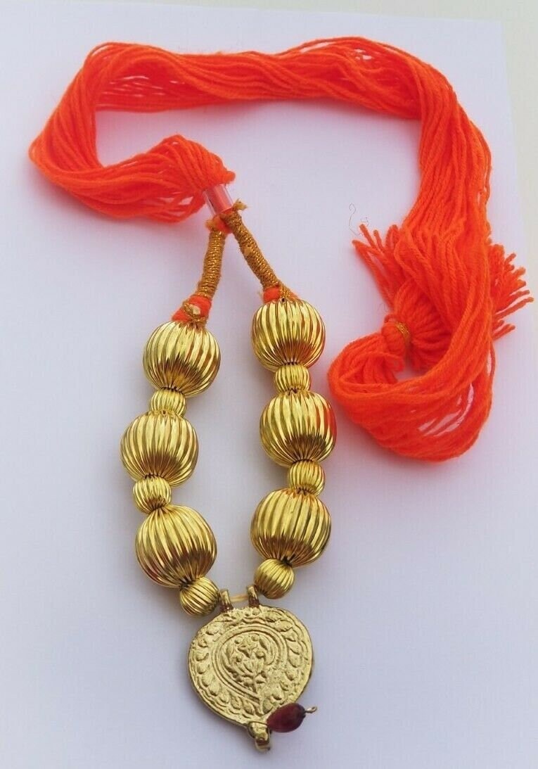 Traditional Punjabi Kaintha Necklace Orange Thread Bhangra Giddha Folk pendant N
