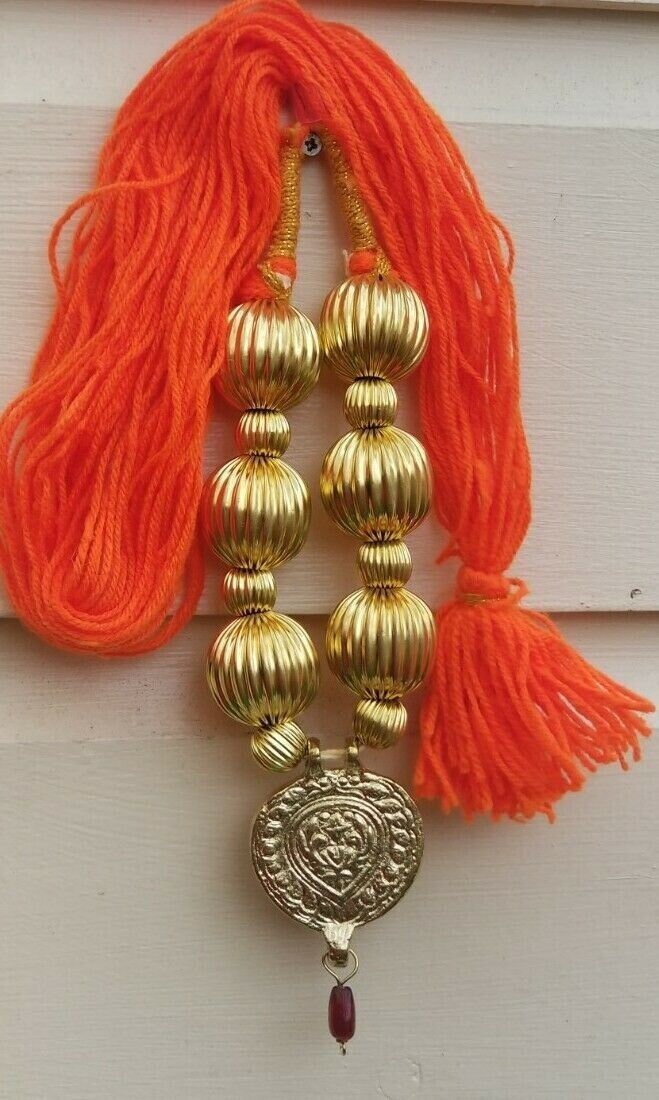 Traditional Punjabi Kaintha Necklace Orange Thread Bhangra Giddha Folk pendant N