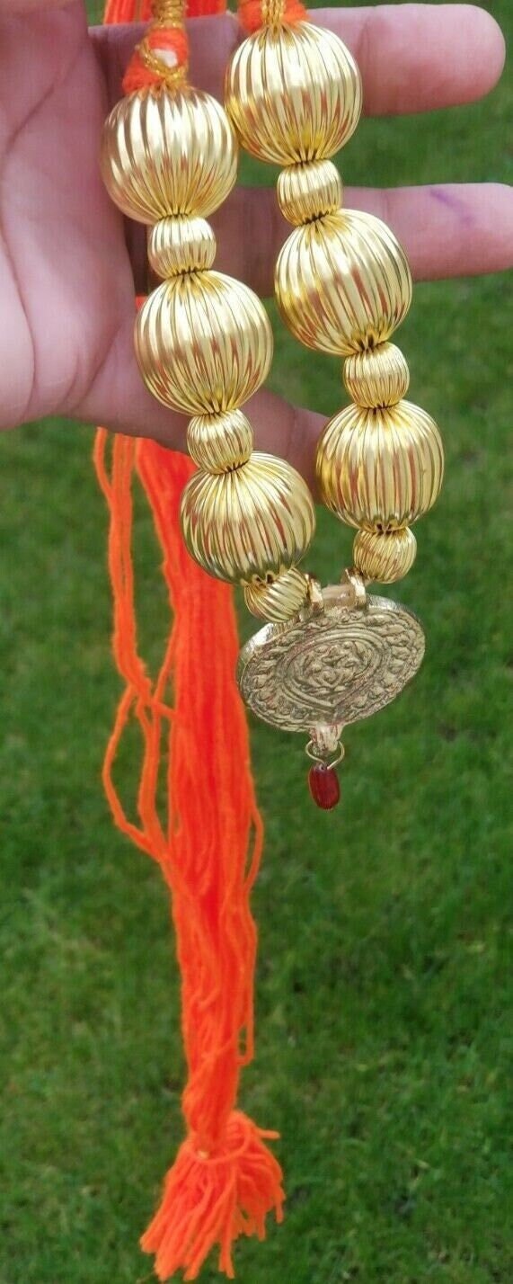 Traditional Punjabi Kaintha Necklace Orange Thread Bhangra Giddha Folk pendant N