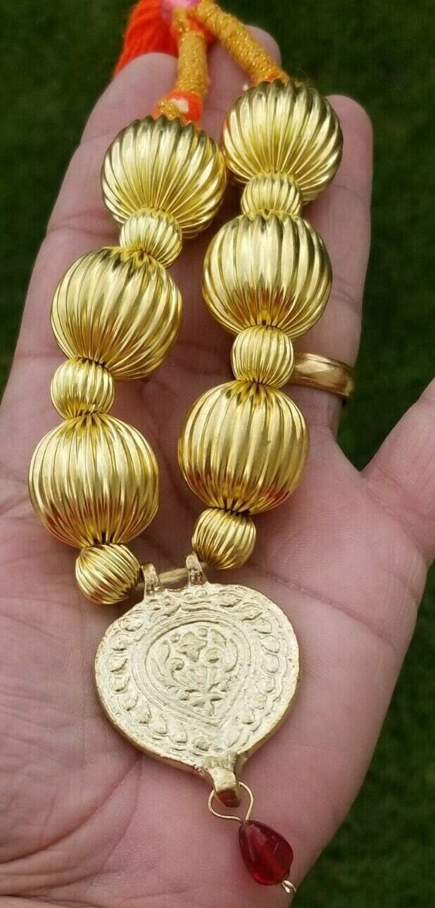 Traditional Punjabi Kaintha Necklace Orange Thread Bhangra Giddha Folk pendant N