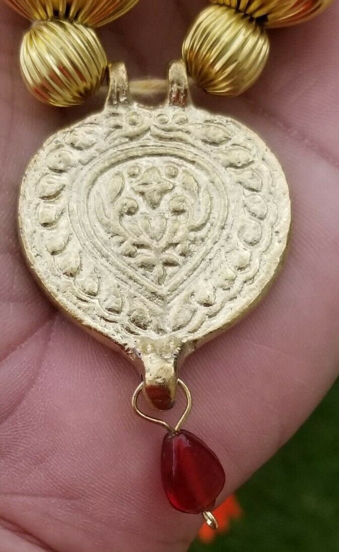 Traditional Punjabi Kaintha Necklace Orange Thread Bhangra Giddha Folk pendant N