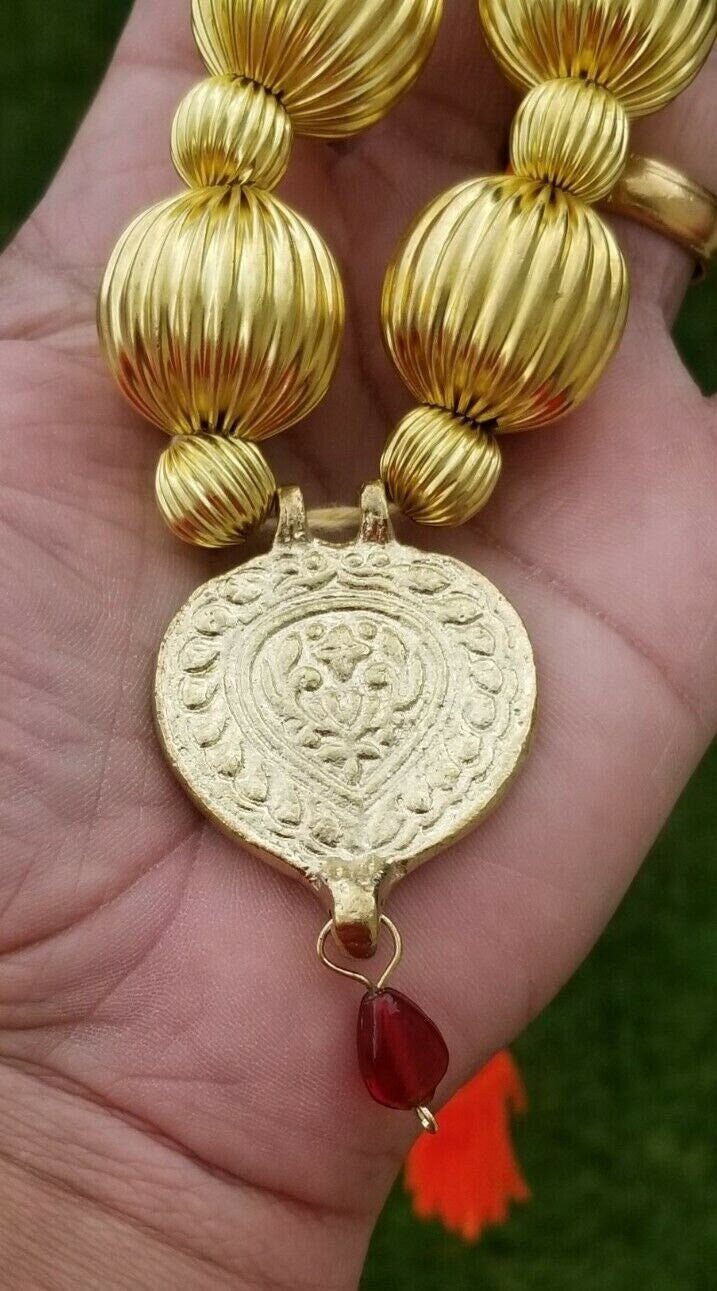 Traditional Punjabi Kaintha Necklace Orange Thread Bhangra Giddha Folk pendant N