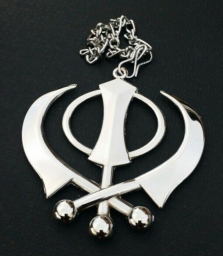 Large stainless steel punjabi sikh angel khanda pendant car rear mirror hanging