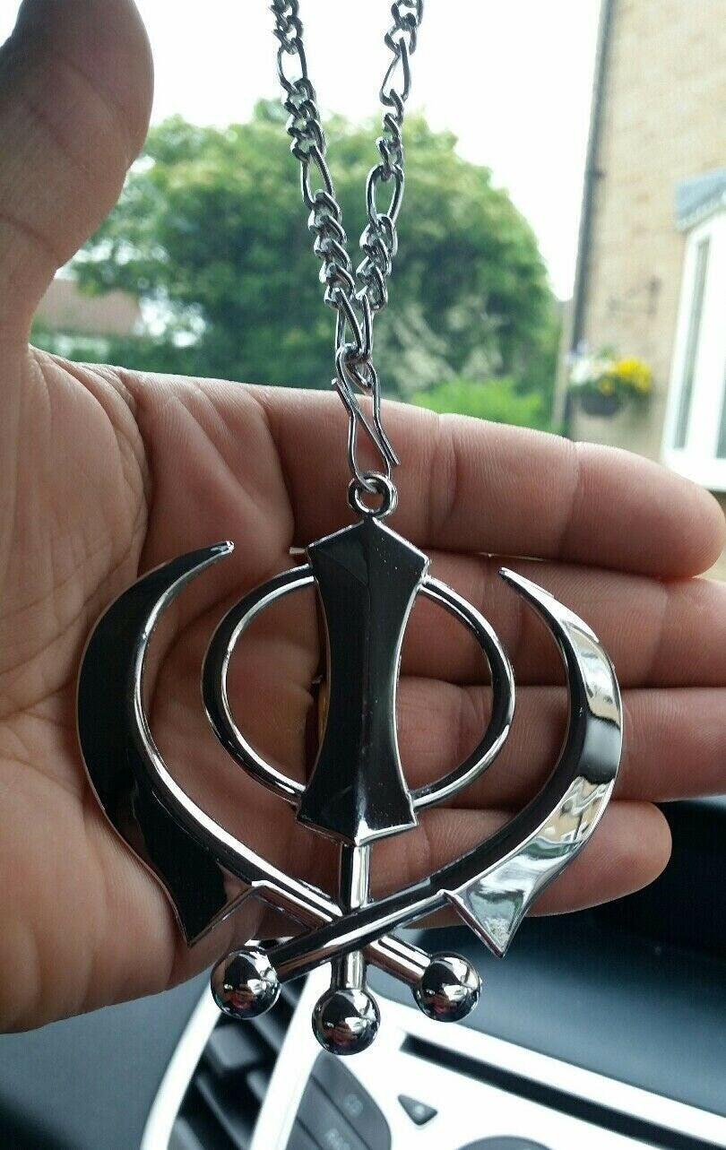 Large stainless steel punjabi sikh angel khanda pendant car rear mirror hanging