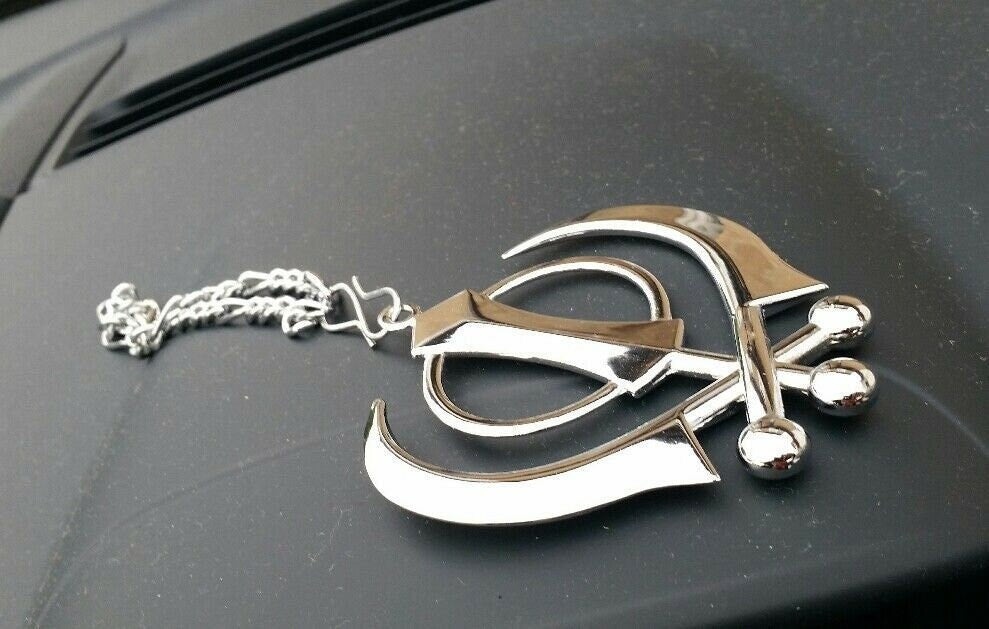 Large stainless steel punjabi sikh angel khanda pendant car rear mirror hanging