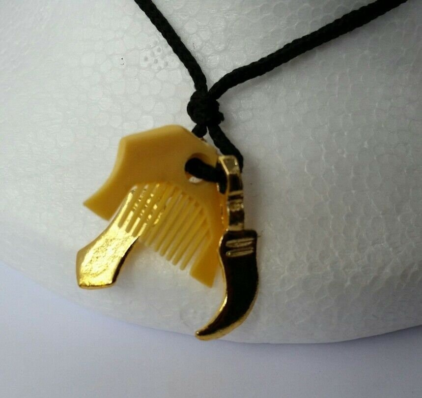 Sikh punjabi gold tone khanda kirpan comb black thread singh khalsa gift zz9