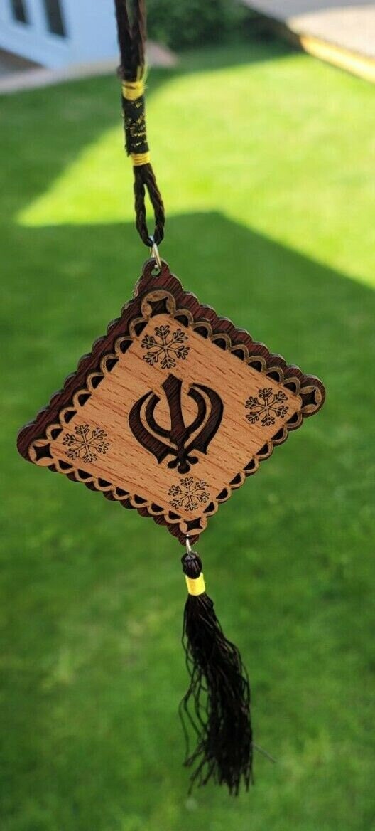 Punjabi sikh wooden khanda stunning pendant evil protection car hanger brown qq